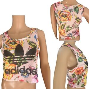 Adidas Originals Floral Trefoil Crop Tank Top S Pink Multicolor BR5110